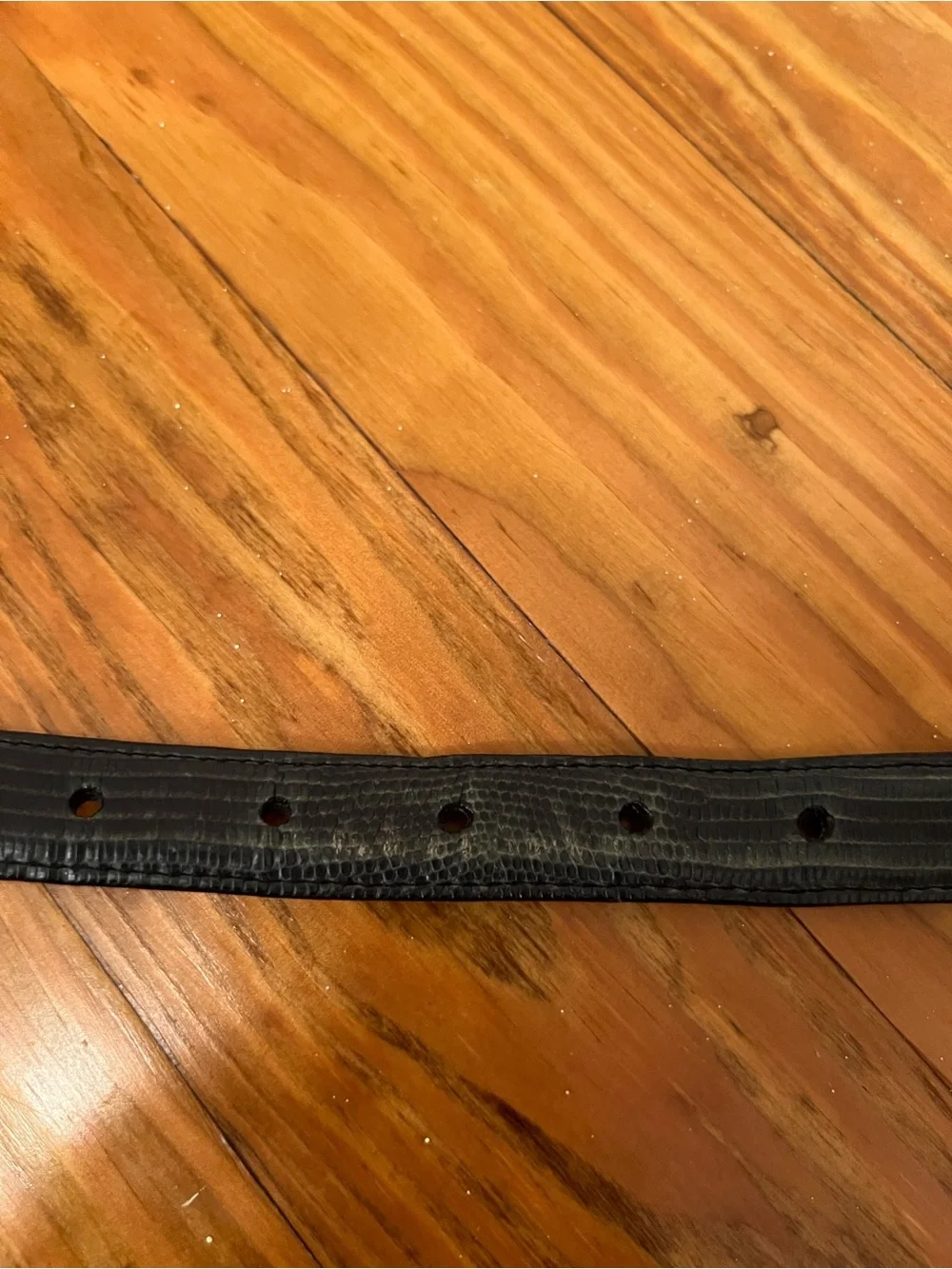 Women’s Brighton Vintage Blue Lizard Print Leather Belt Silver/Gold Metal Sz 34